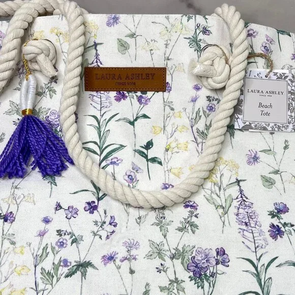 Laura Ashley EXTRA LARGE Floral Canvas Tote Beach Bag - Picture 3 of 7